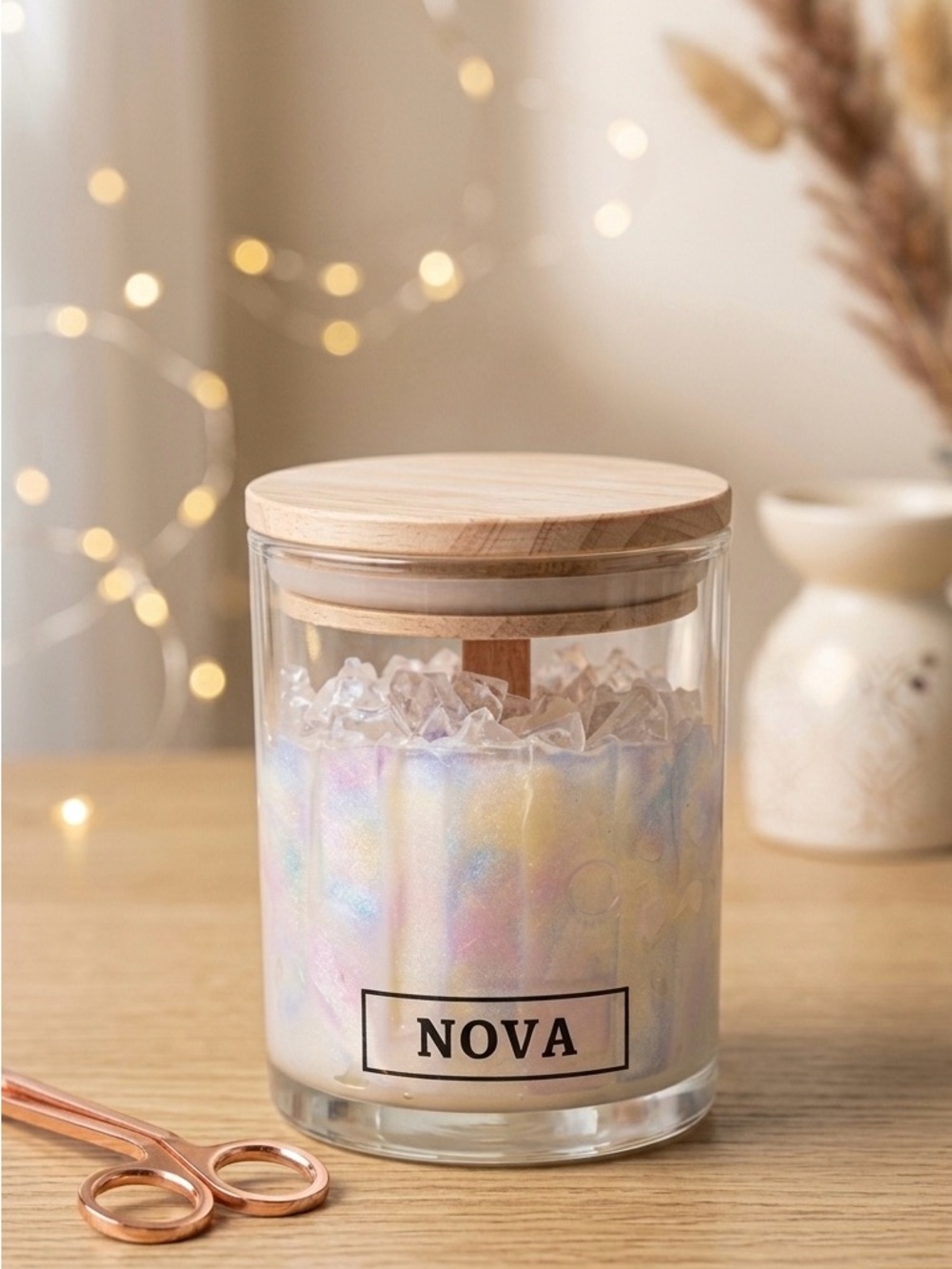 NOVA Crystal-like Gel Wax Candle Jar with Wood Lid